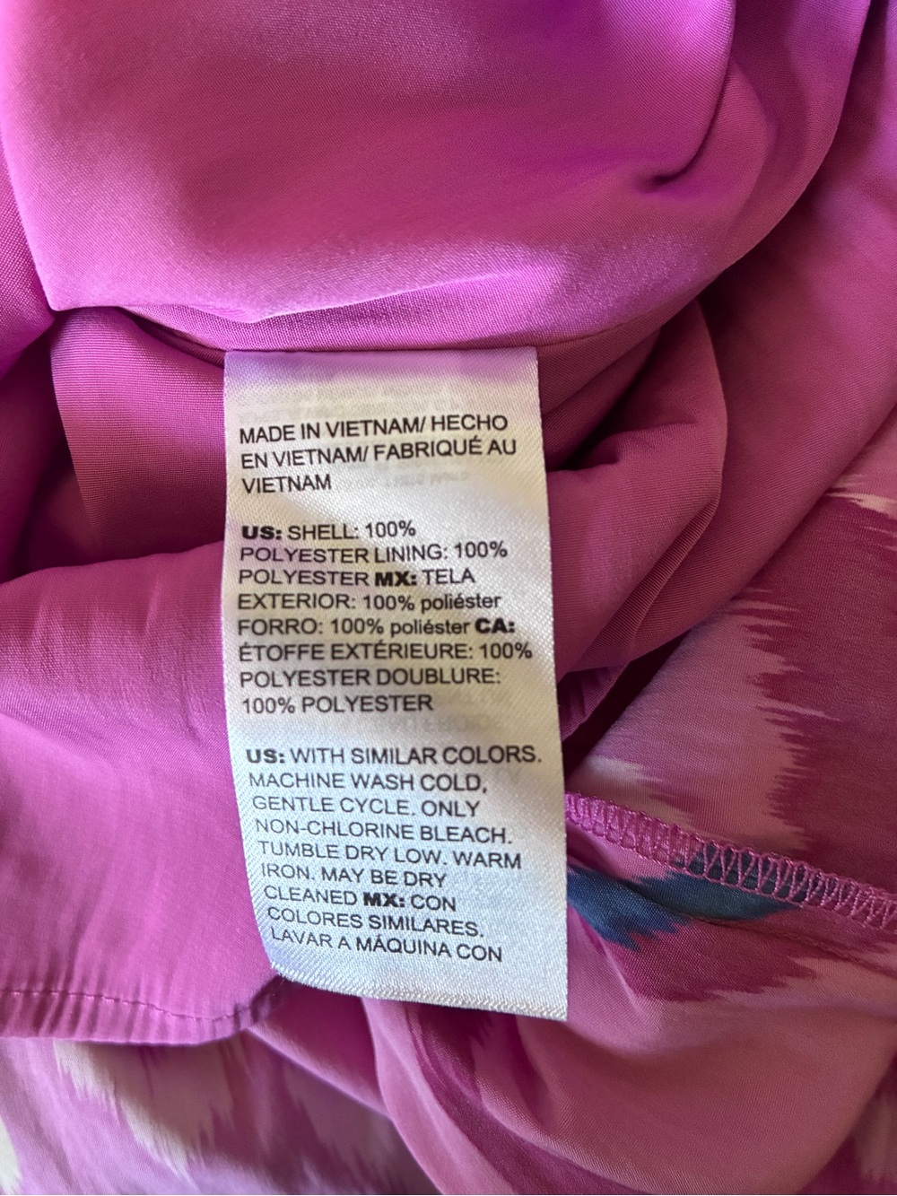 Chico's Fuchsia Pink Navy Ikat Resortwear Beach Tiered V-Neck Maxi Dress Sz 2P - Picture 8 of 12